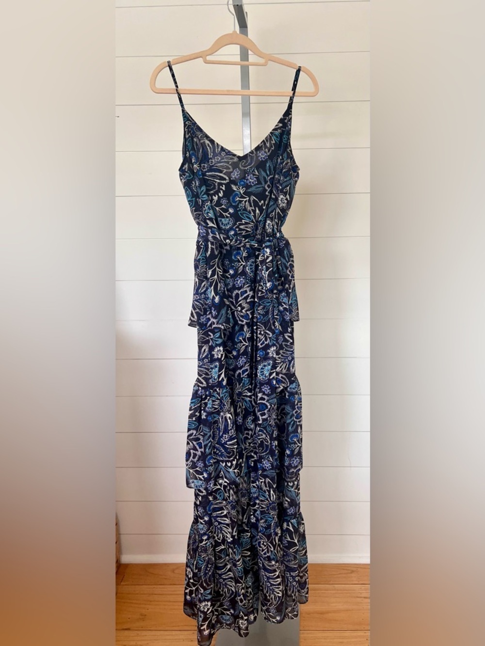 Eliza J Navy Floral Tiered Maxi Dress | Size 10